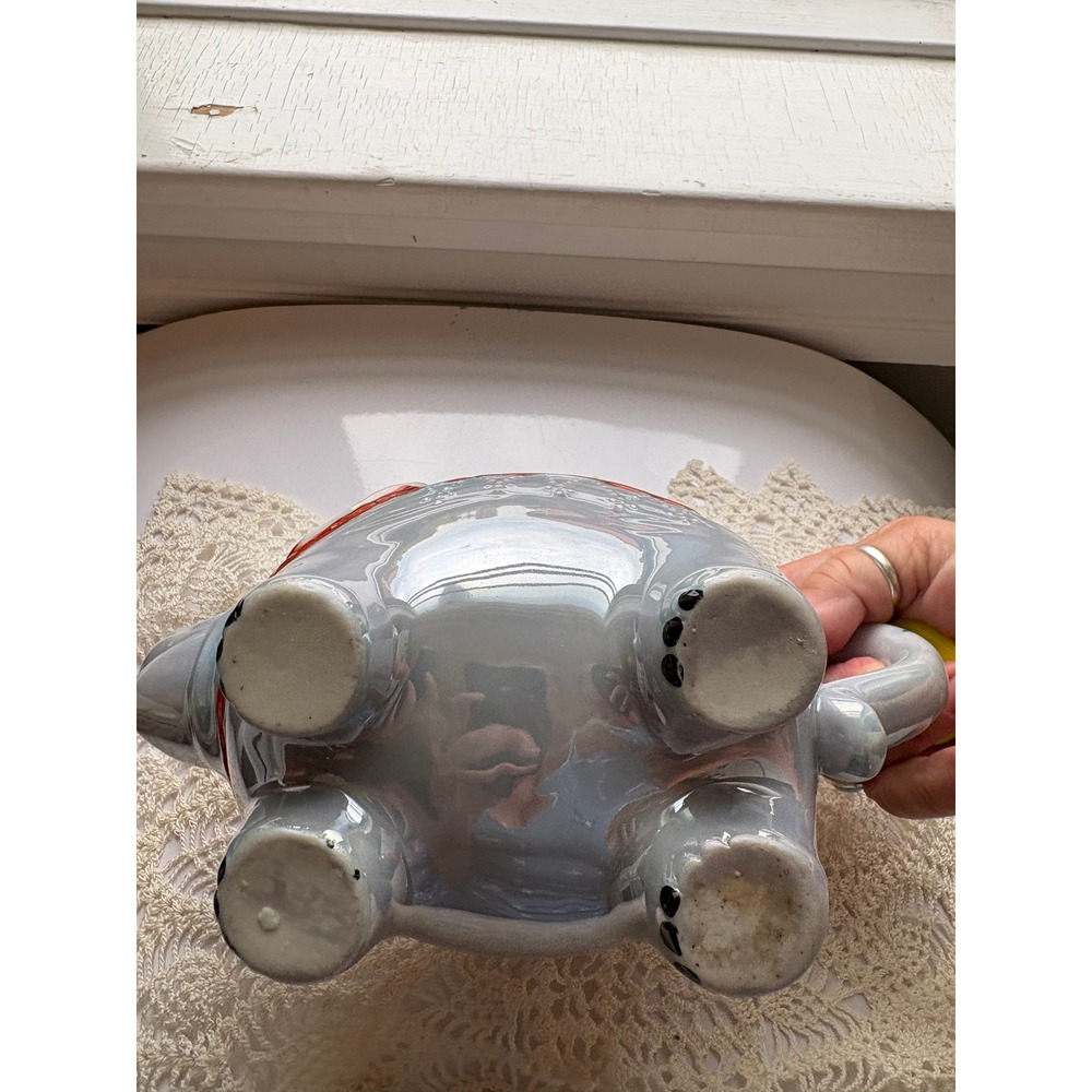 Vintage Elephant Teapot Ceramic Iridescent Luster Glaze Floral Grey Boho Decor - Picture 4 of 8